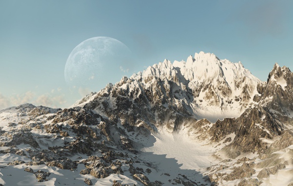 Фото композиция с горой и планетой