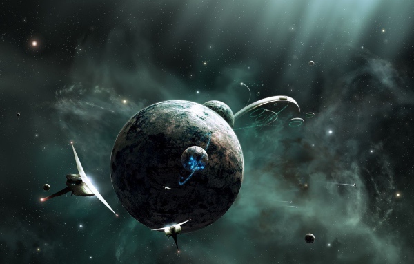 Космические корабли летают у планеты