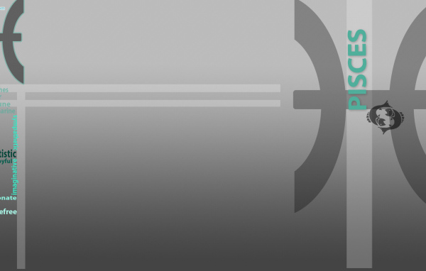 Знак зодиака рыбы, серый фон 