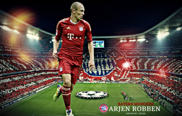  Бавария Арьен Роббен на фоне футбольного поля