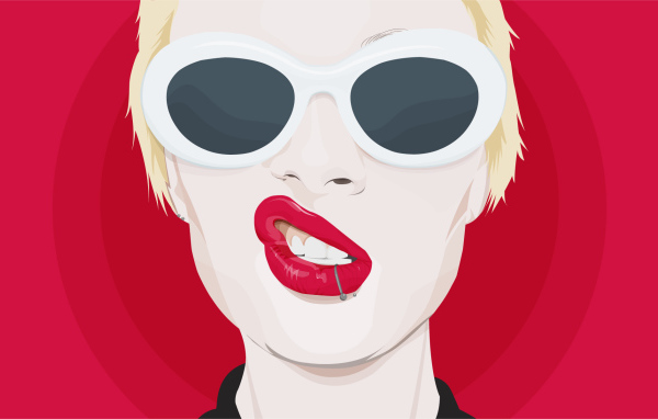 Рисунок девушка блондинка с пирсингом в губе