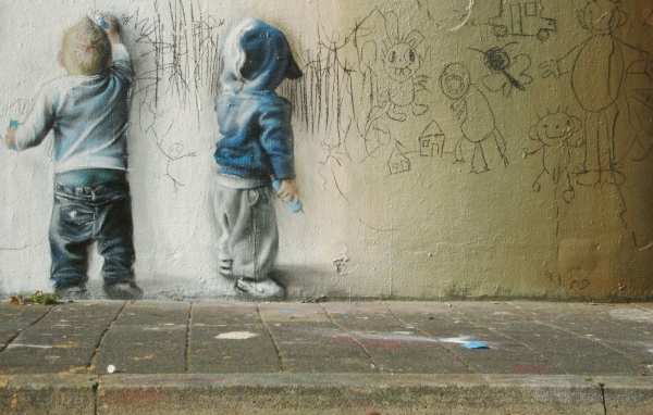 Граффити, рисующие дети