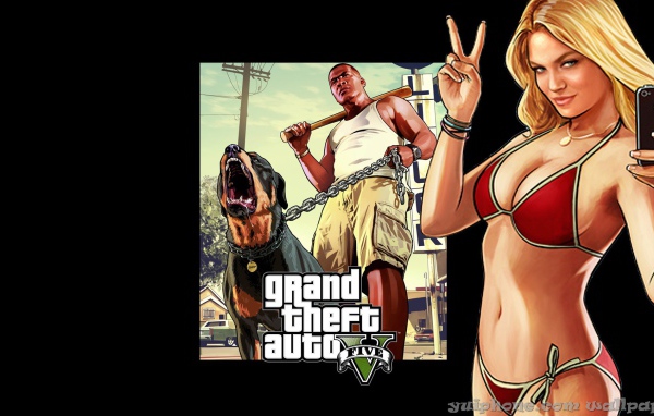 Grand Theft Auto V горячая красотка и собака