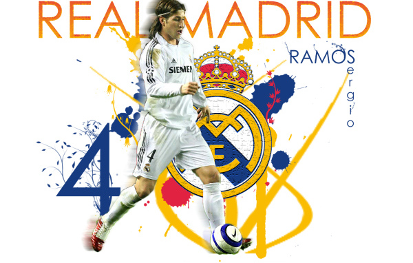 Реал Мадрид Серхио Рамос на белом фоне
