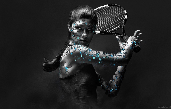 Теннисистка на чёрном фоне