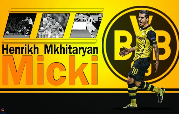 The football player of Dortmund Henrikh Mkhitaryan in yellow colours