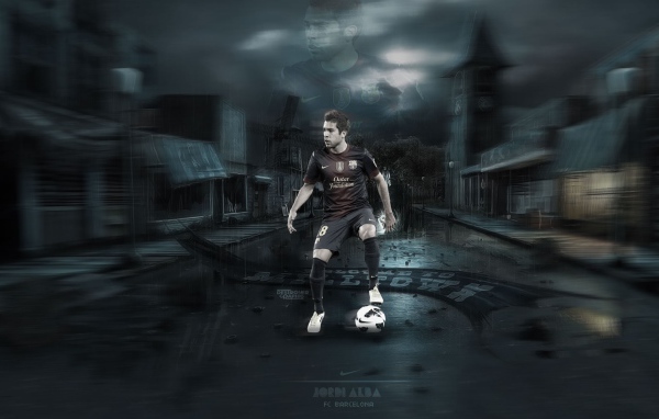 Игрок Барселоны Хорди Альба на темных улицах