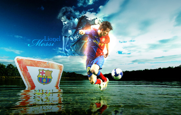 The player of Barcelona Lionel Messi dribbling