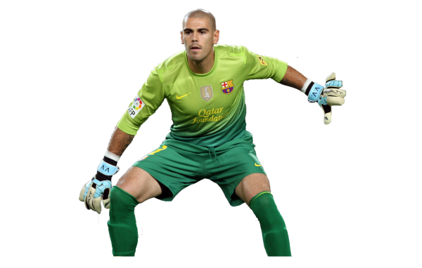 Игрок Барселоны Виктор Вальдес на белом фоне