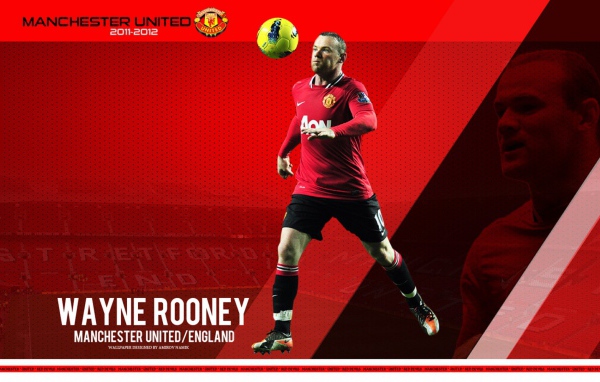 The player of Manchester United Wayne Rooney on the red background