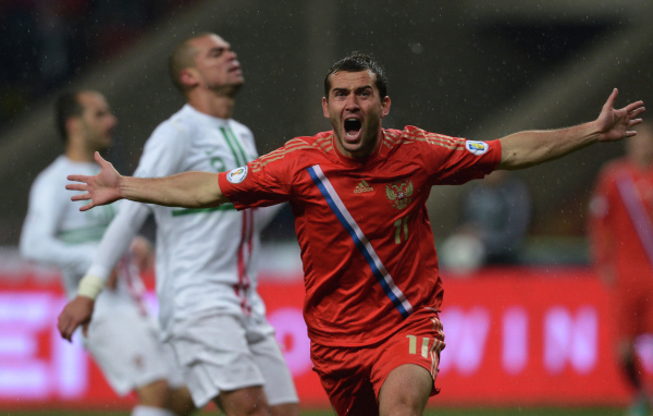 Игрок Зенита Александр Кержаков в сборной России