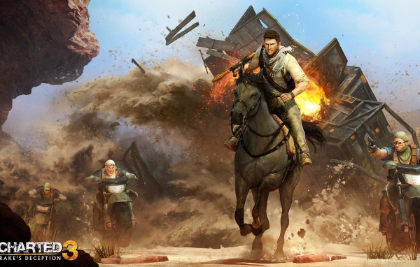 Uncharted 3: Дрейк находится лошади
