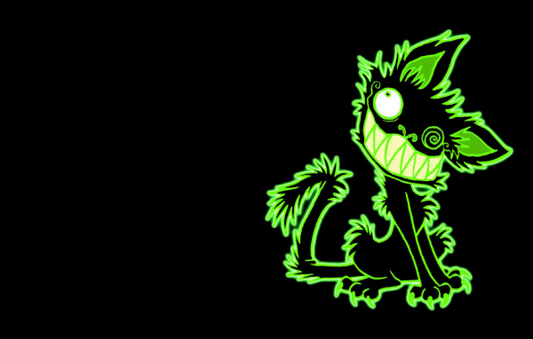 Зеленый кот на черном фоне