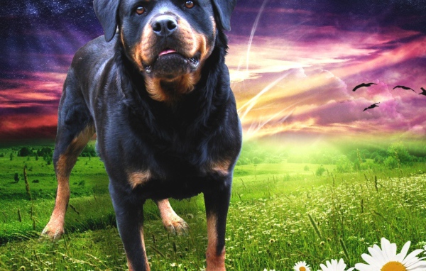 Ротвейлер на фоне сияния