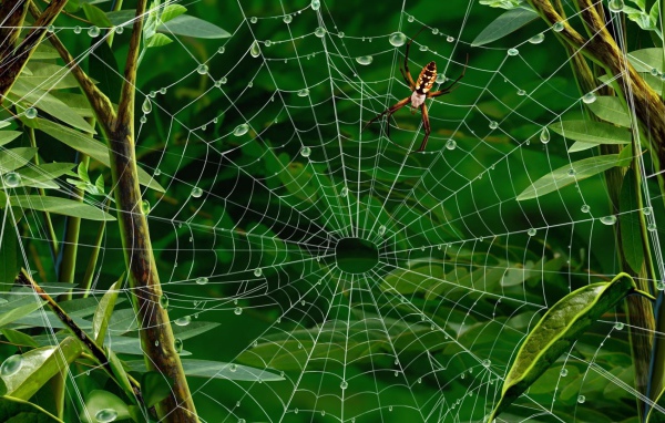 Паутина с каплями воды