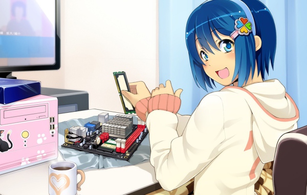 Девочка собирает компьютер