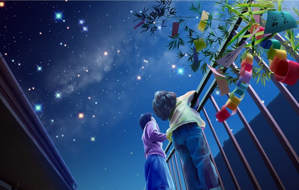 Дети смотрят на звезды