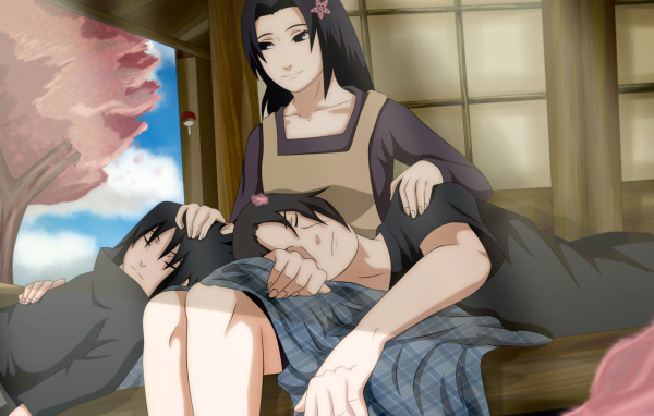 Дети спят на коленях матери