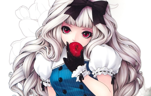 Девочка с красным яблоком