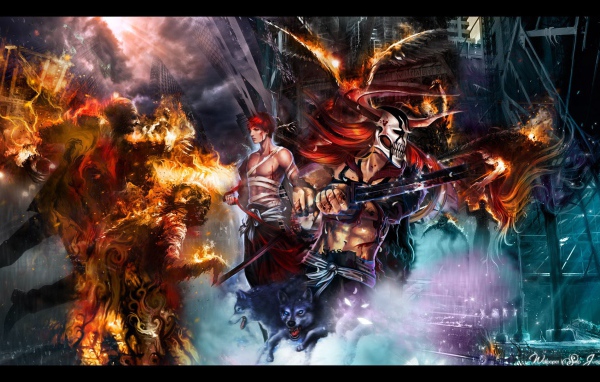 Человек и огненные монстры