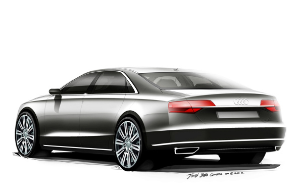 Автомобиль Audi A8 2014 на дороге