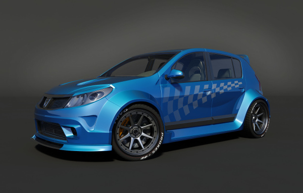 Автомобиль Ренаульт Sandero на дороге