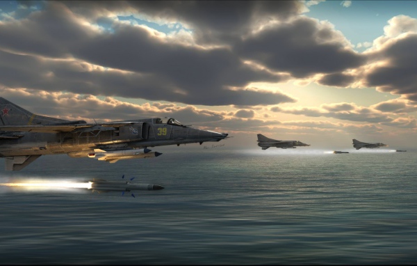 Выстрел истребителя над морем