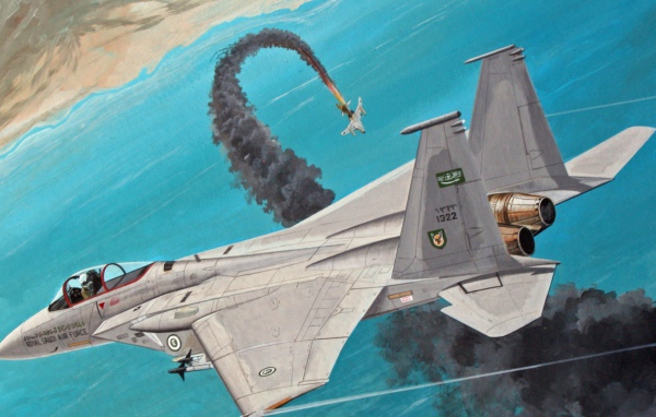 Подбитый самолет падает в море