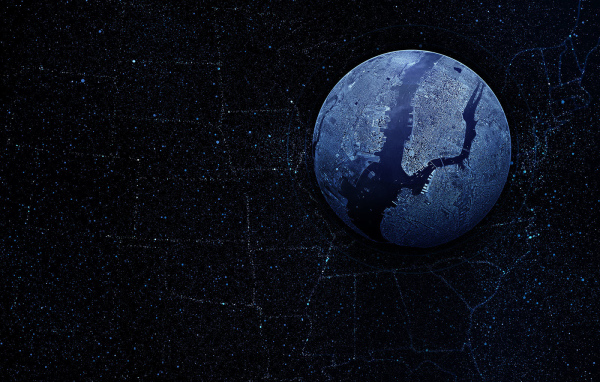 Черные обои с планетой Нью Йорк