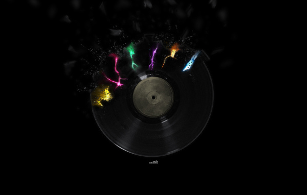 Черные обои с виниловым диском