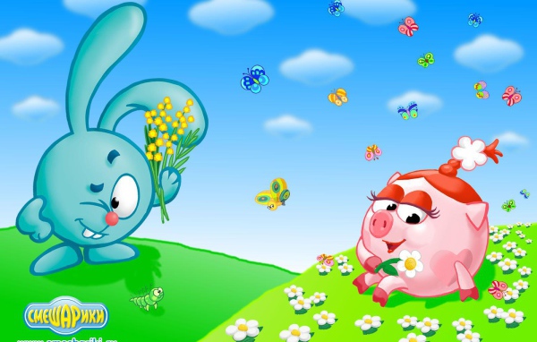 Крош и Нюша в мультфильме Смешарики