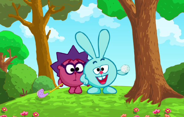 Игра в гольф в мультфильме Смешарики