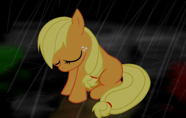 Маленький пони под дождем