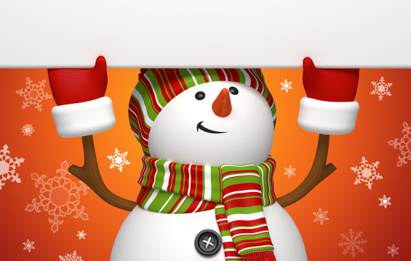 Снеговик на оранжевом фоне