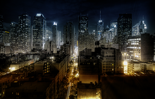 Ночной город и небоскребы