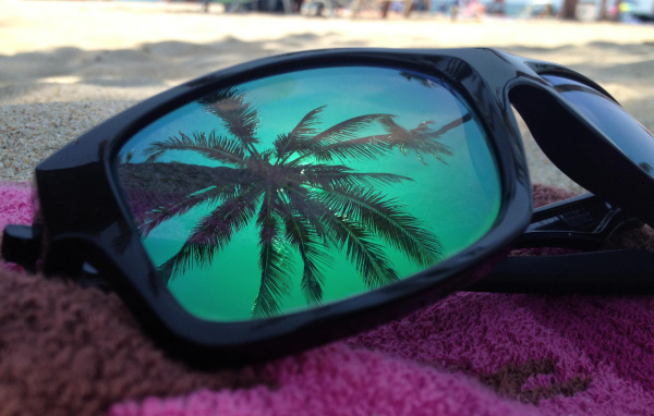 В очках отражение пальмы