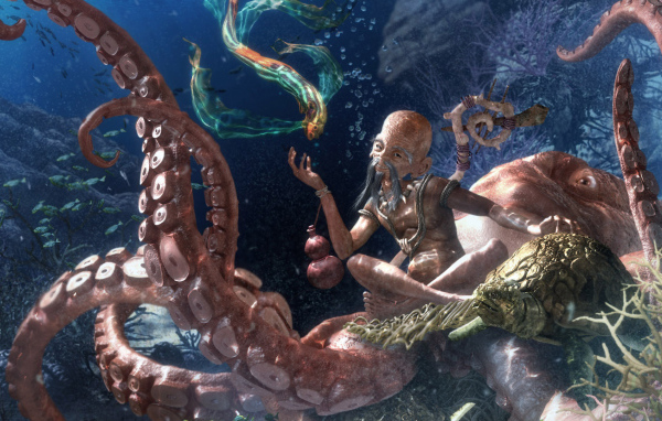 Marine Buddha on octopus