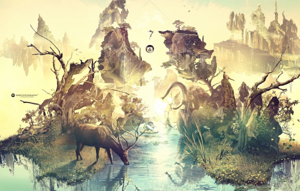 Олень на водопое