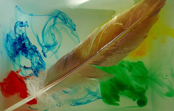 Перо и разлитые краски