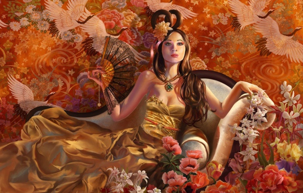 Девушка с веером в кресле