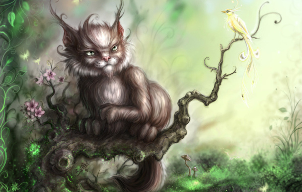 Сказочный кот и птица