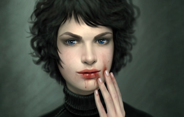 Кровавые руки девушки вампира