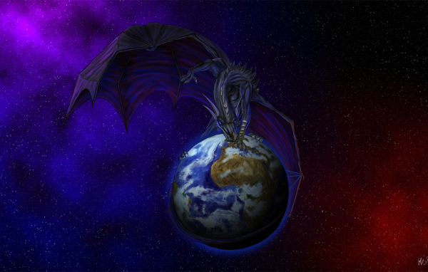 Дракон сидит на земном шаре