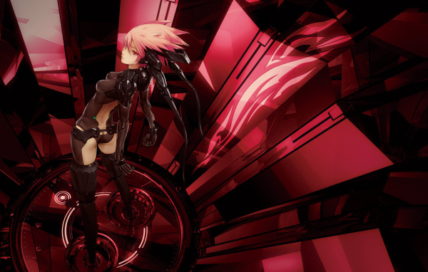 Девочка робот в красных тонах