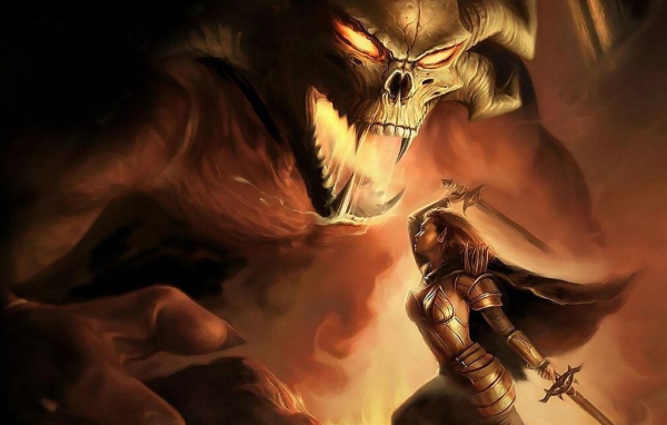 Девушка воин против монстра