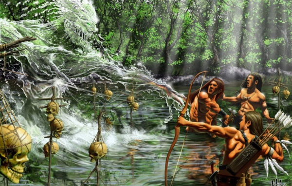 Люди воюют с водяным человеком