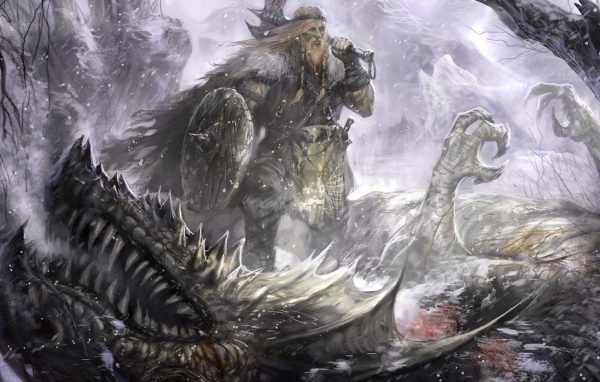 Викинг на поверженном драконе