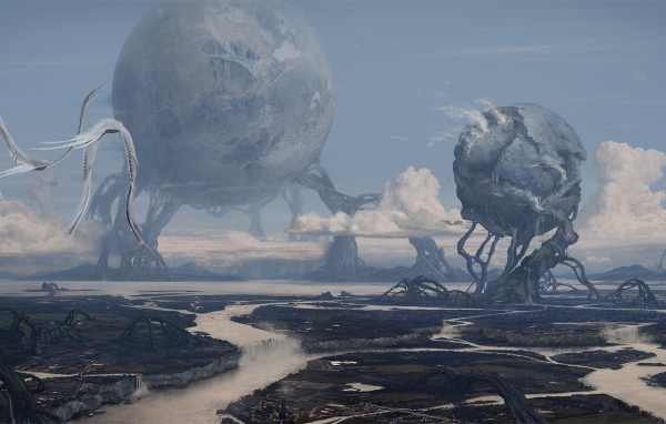 Фантастический пейзаж с шарами