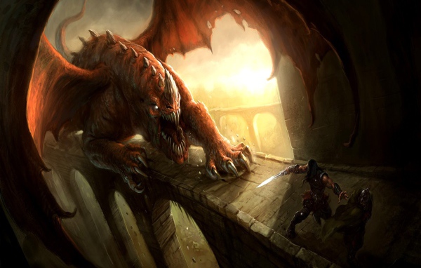 Дракон гонится за воином