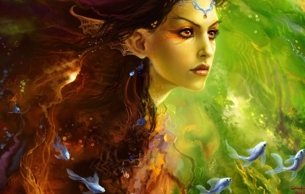 Русалка с рыбами